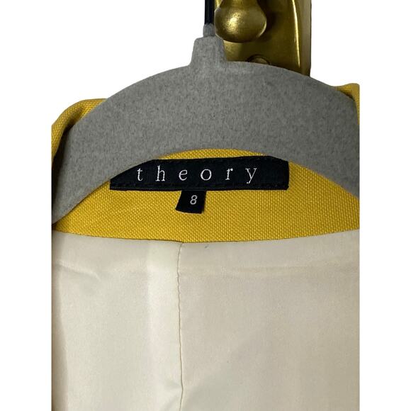 Theory Double Breasted Blazer Jacket Career Tortoise Button Cotton Mustard Sz 8 - Picture 3 of 8